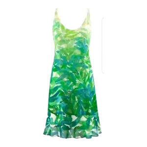 CAbi Green Frond Castaway Tropical Dress Size Small Sleeveless green print